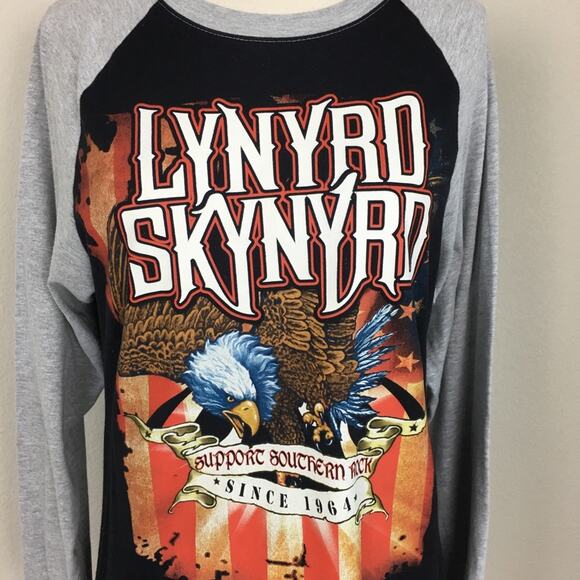 Lynyrd Skynyrd Black & Gray Graphic Raglan T Shirt - Picture 2 of 5